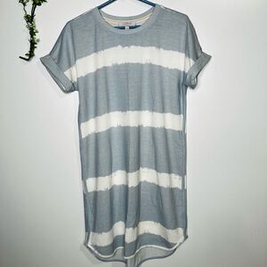 New Directions Womens T Shirt Midi Dress Short Sleeve Stripes Blue White Petite